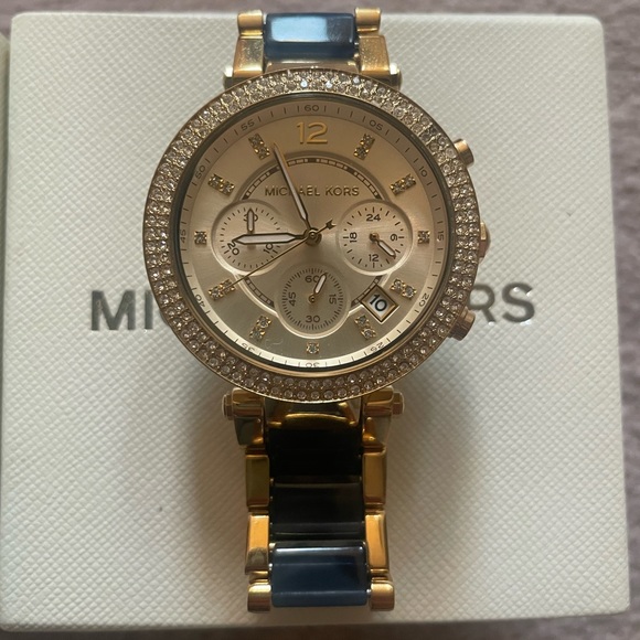 Michael Kors blue and gold rhinestone watch - Picture 1 of 5